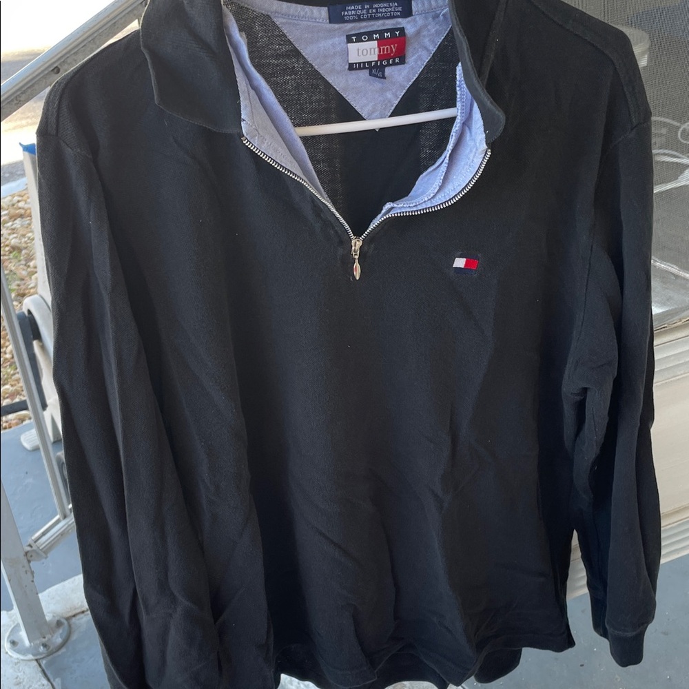 Tommy Hilfiger Men's Black Zip-Up Sweater with Logo